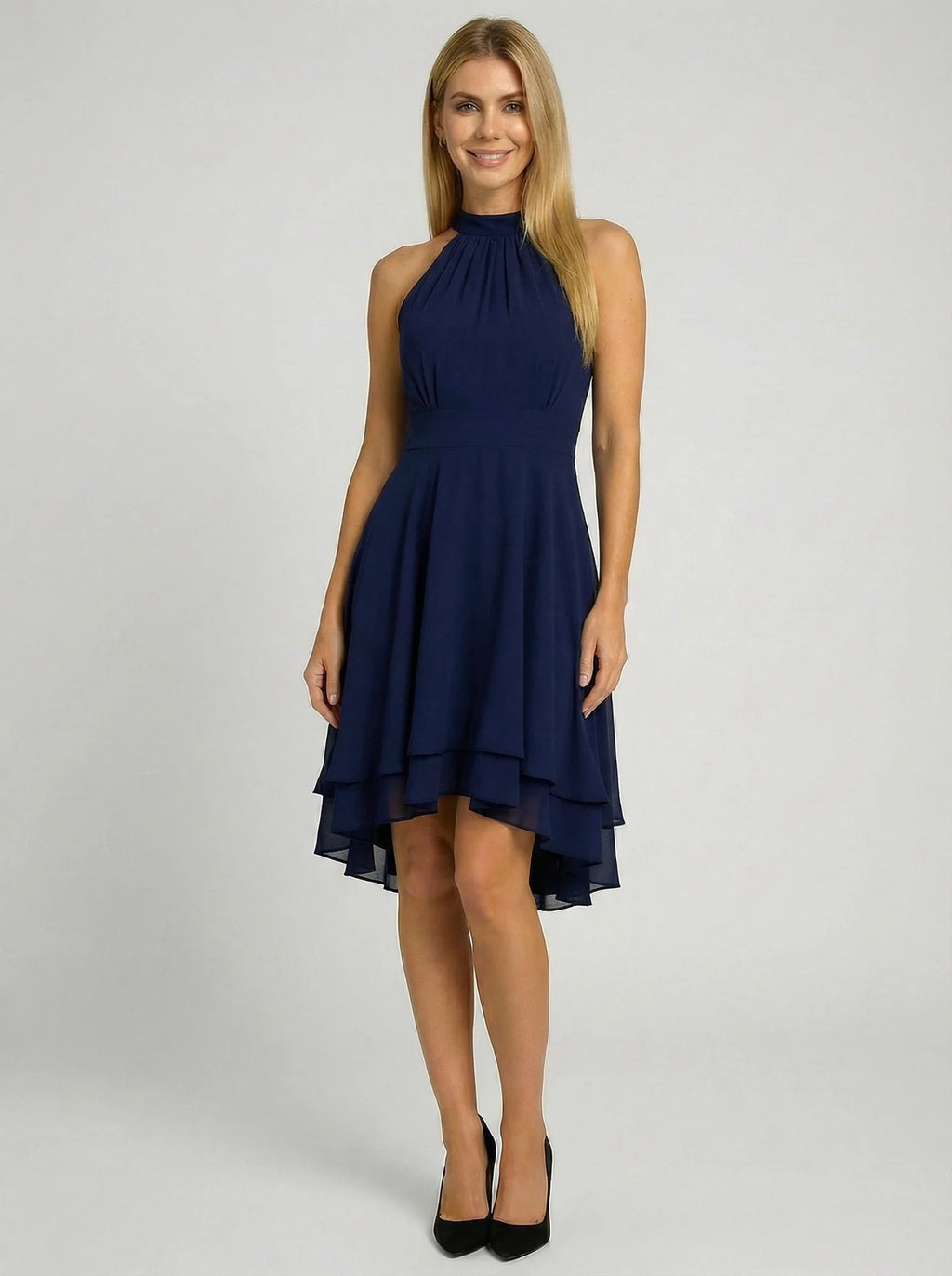 Damska sukienka midi casual z dekoltem halter