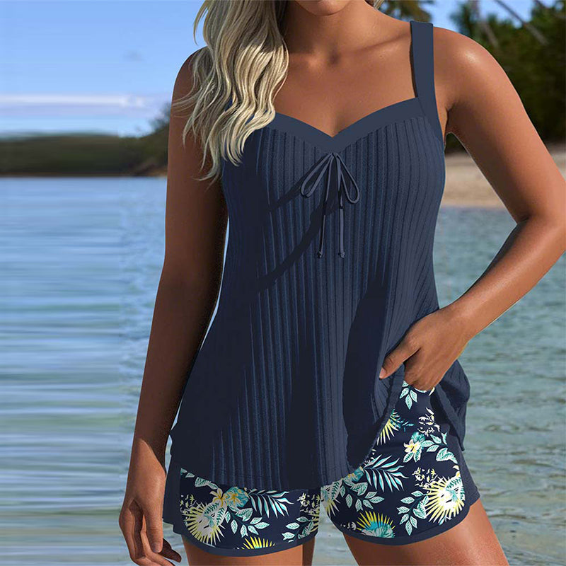 Damski Letni Tankini Komplet | Kwiatowe Szorty