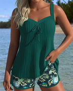 Damski Letni Tankini Komplet | Kwiatowe Szorty